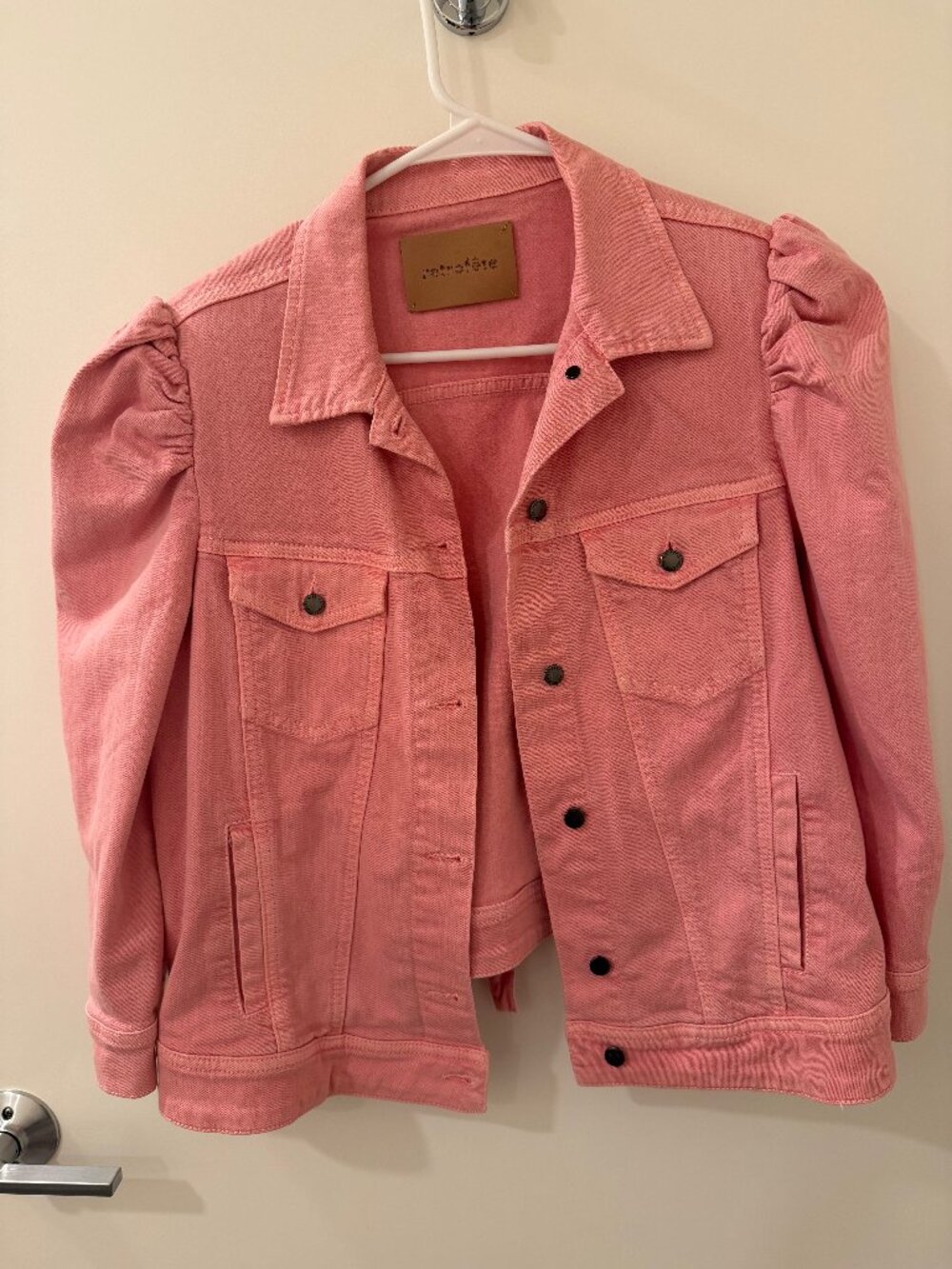 Retrofête Ada Pink Puff Sleeve Denim Jacket XL
